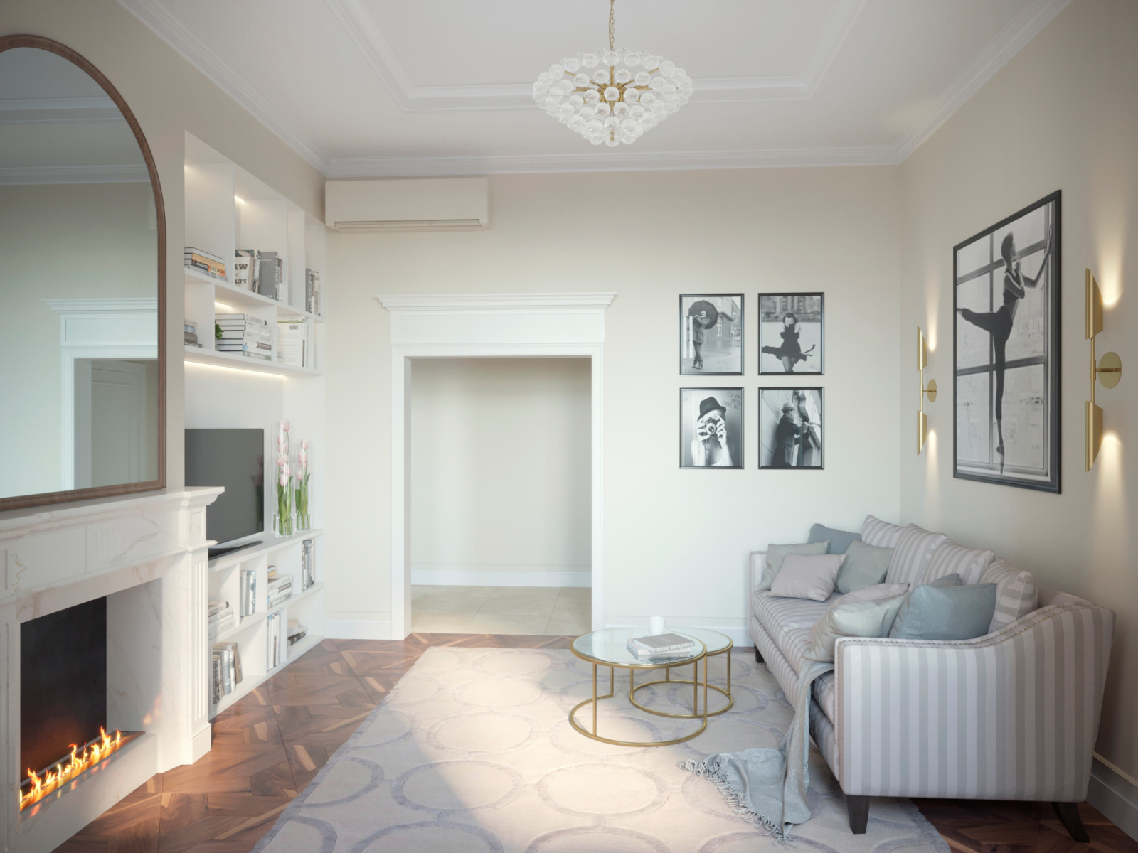 Гостиная с камином в старом фонде