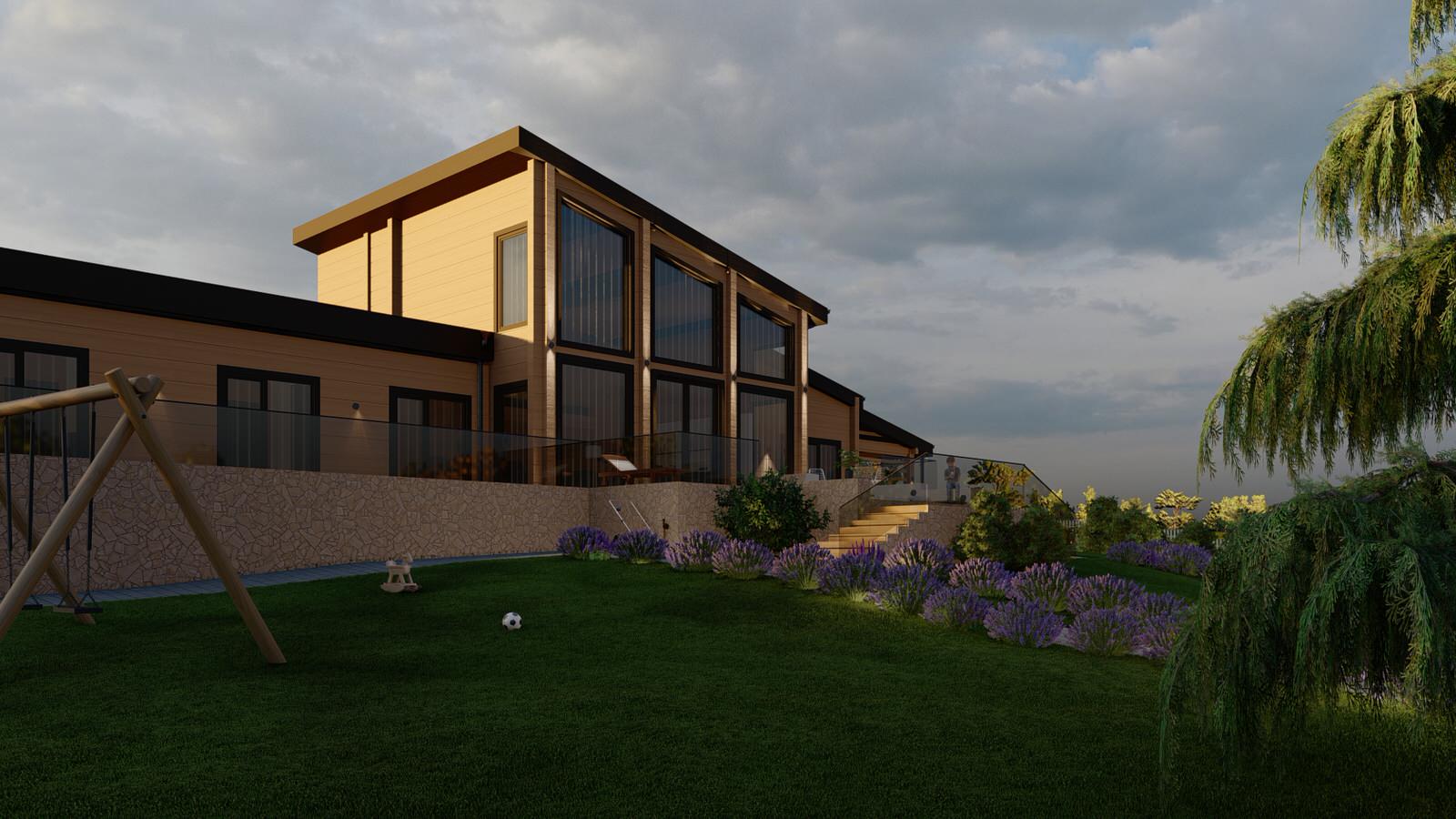 Комбинированный дом из клееного бруса