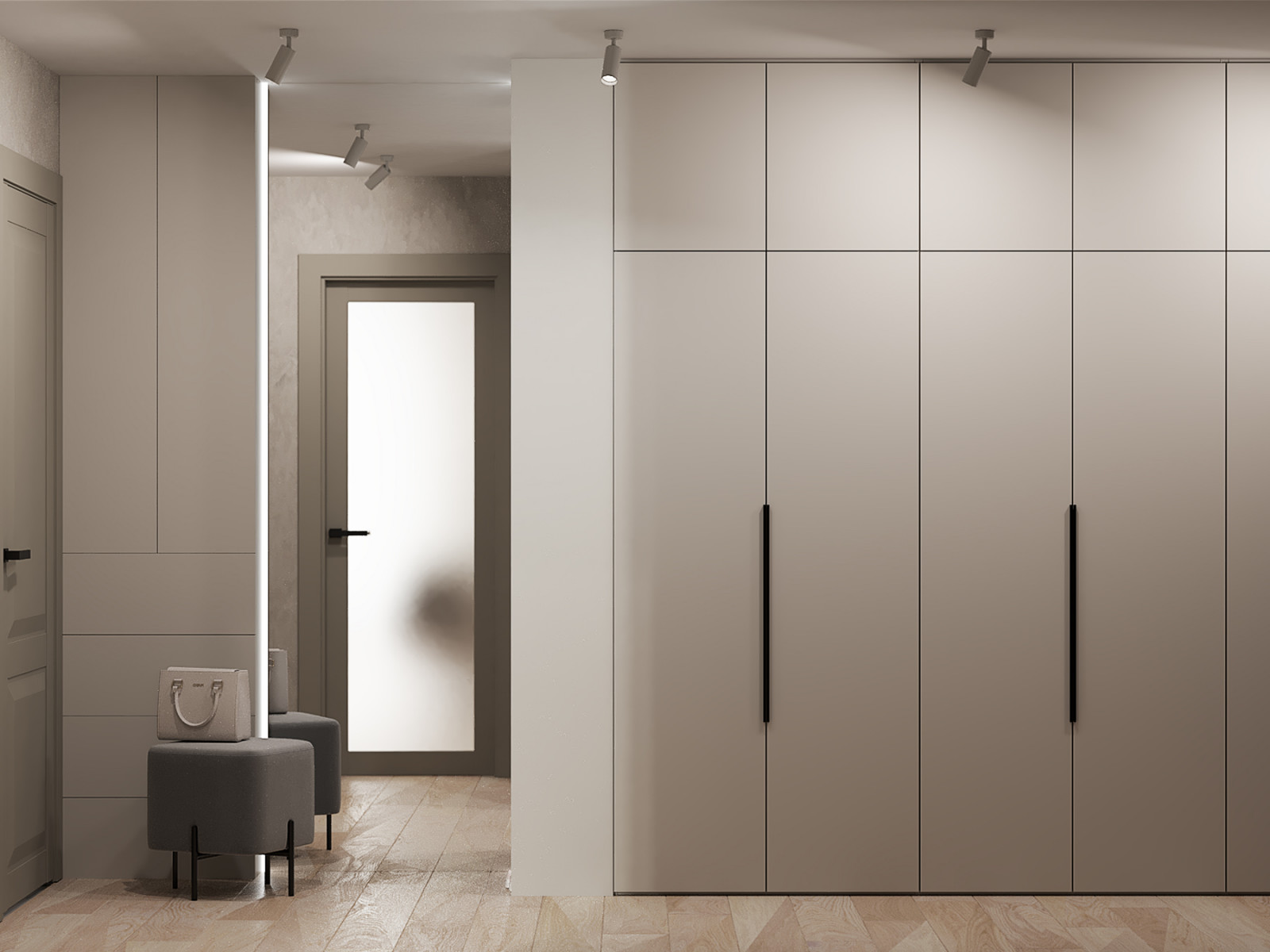 Кухня и прихожая в большой квартире для взрослой пары.