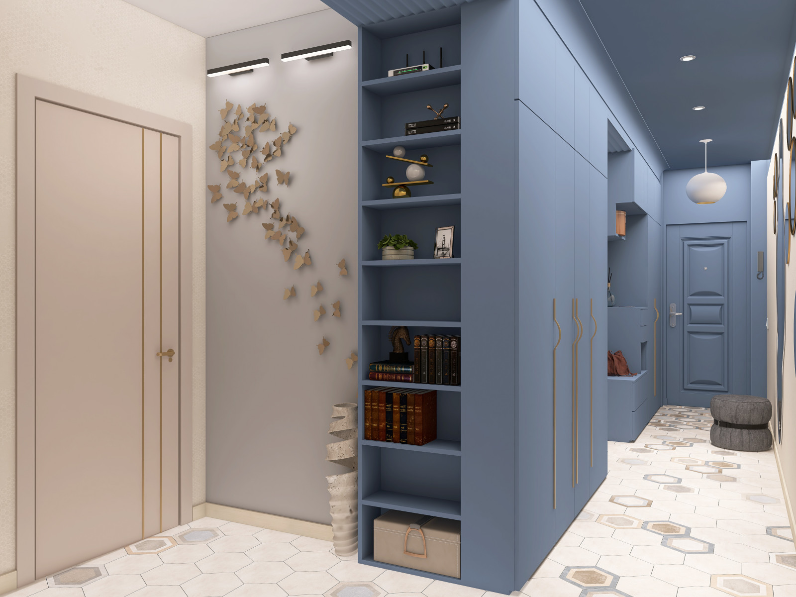 Коридор сложной архитектуры в 3-х комнатной квартире.