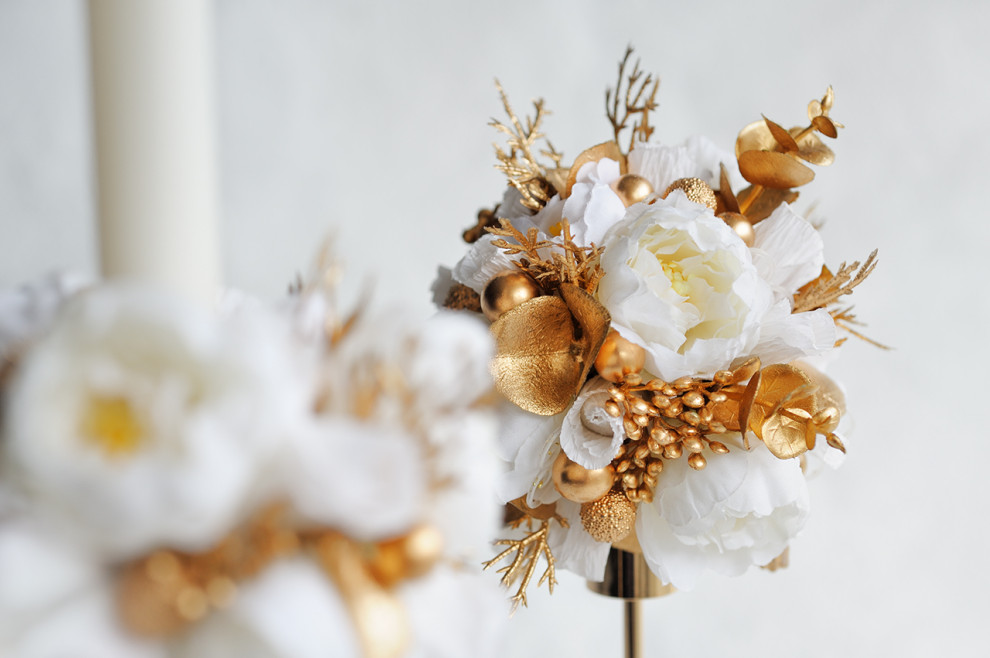 Обложка проекта: Набор высоких подсвечников с декором, цвет бело-золотой