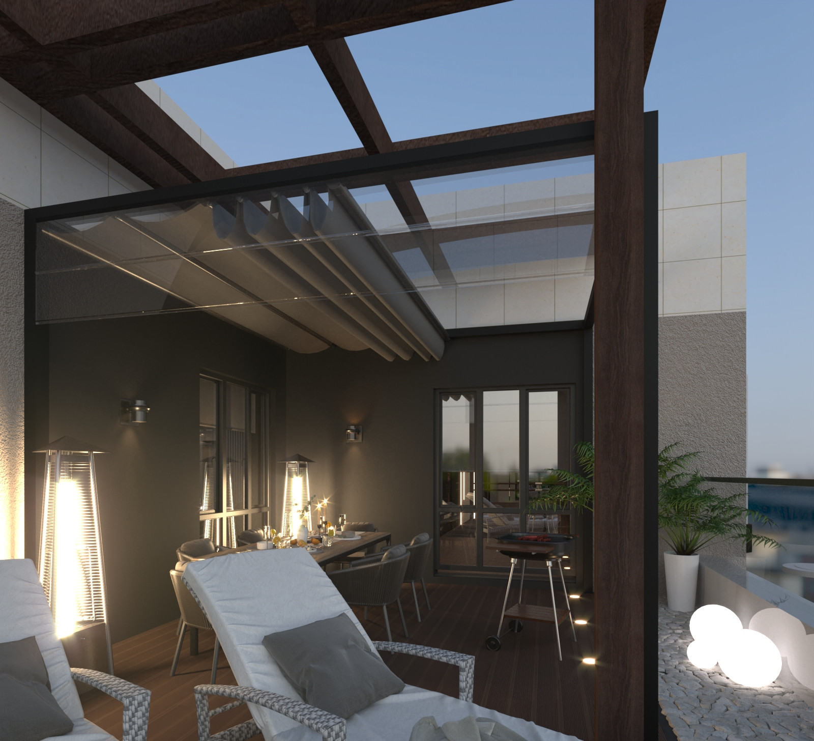 Открытые террасы на последнем этаже