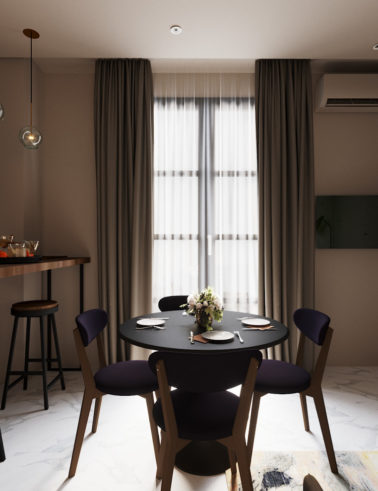 Темно-фиолетовая кухня-гостиная