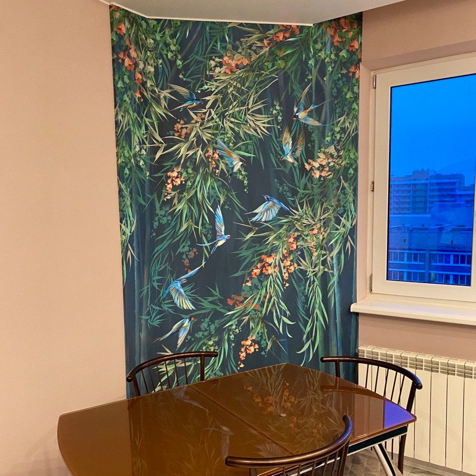 Кухня с гарнитуром цвета морской волны