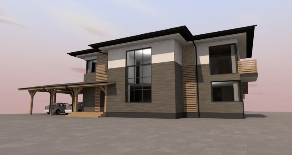 Дом в стиле модерн с навесом для авто