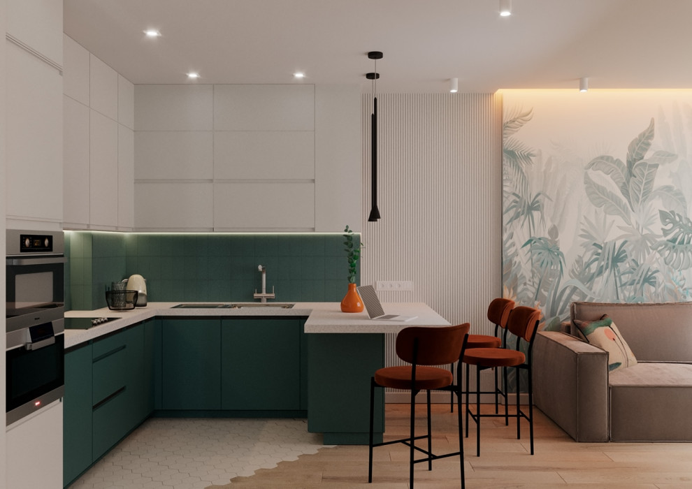 Евро однокомнатная квартира с яркими акцентами в ЖК Атмосфера