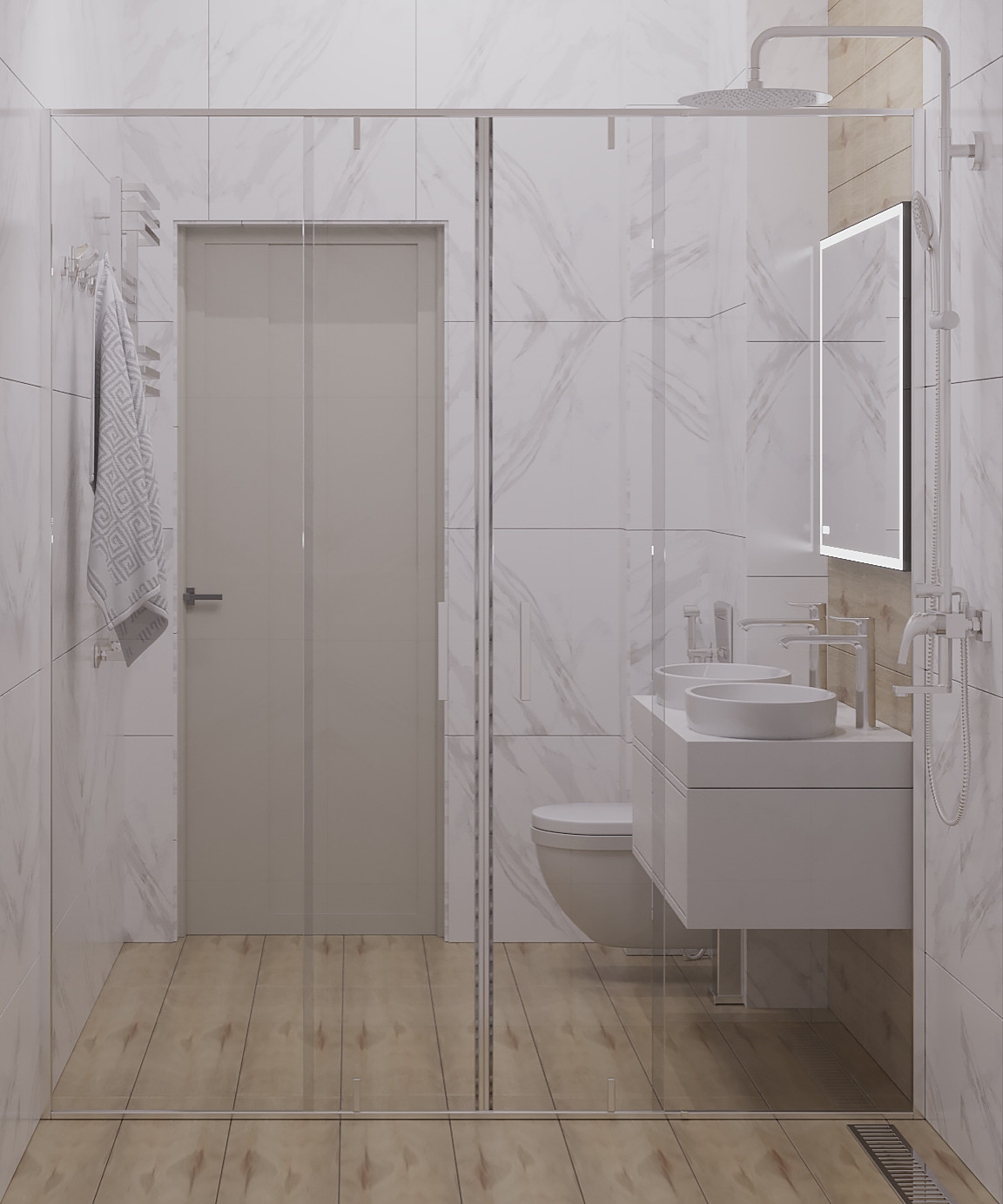 Современный загородный дом. 2 этаж. Ванная и душевая