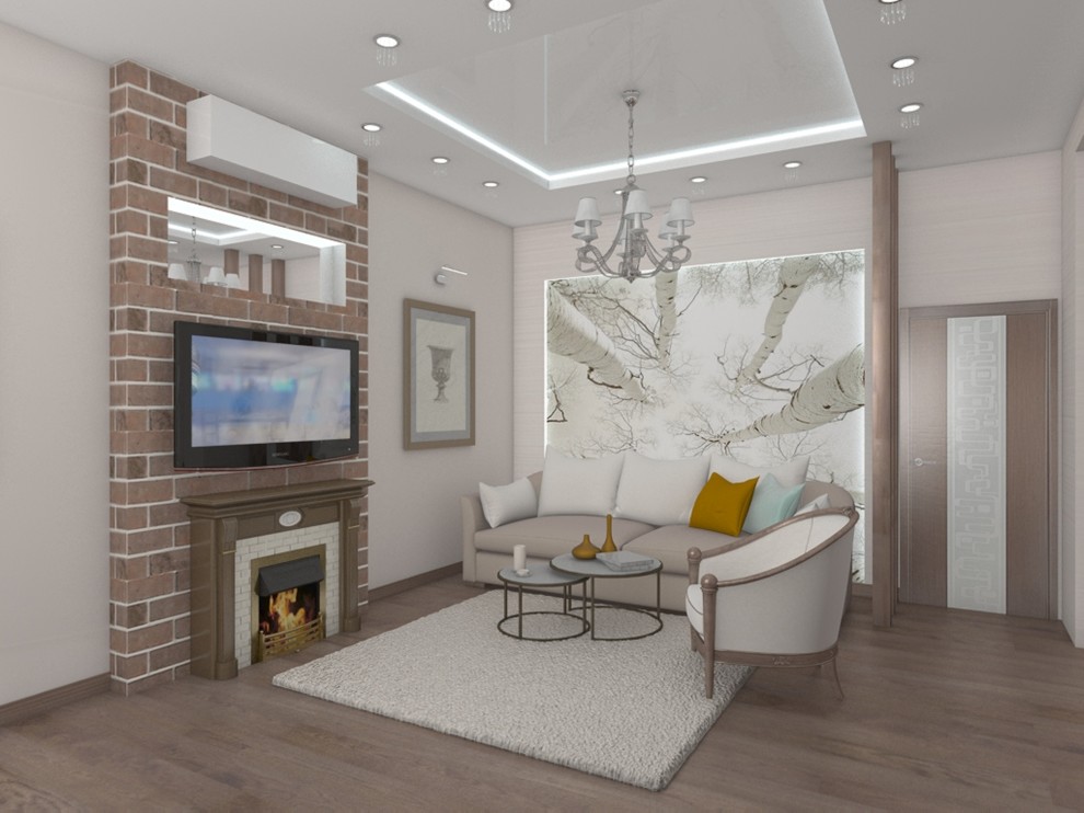 Нежная гостиная с камином