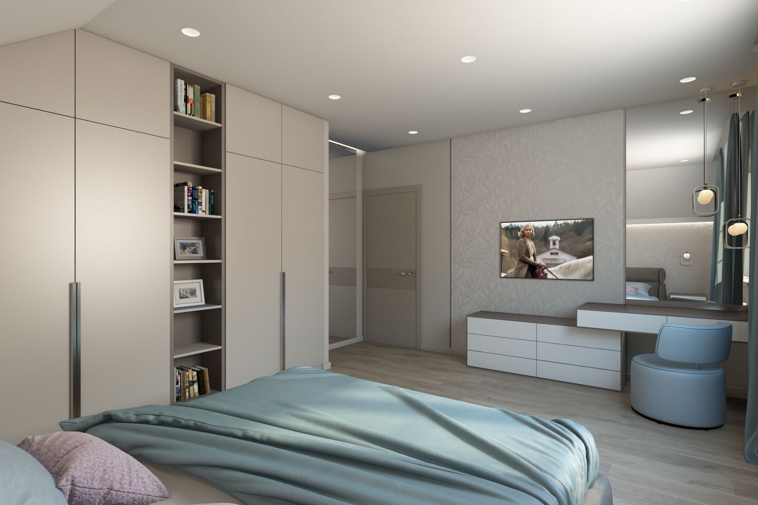 Спальня и гардеробная в индивидуальном жилом доме пос. Ново-Дорожный