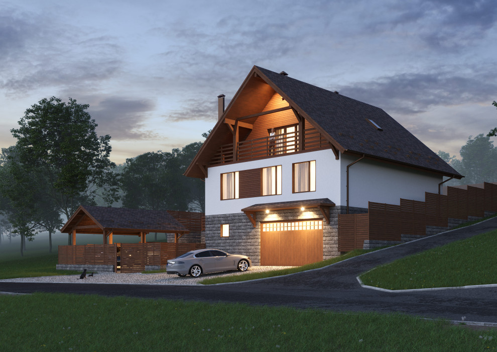 Проект 3-этажного 5-комнатного мансардного дома в стиле шале