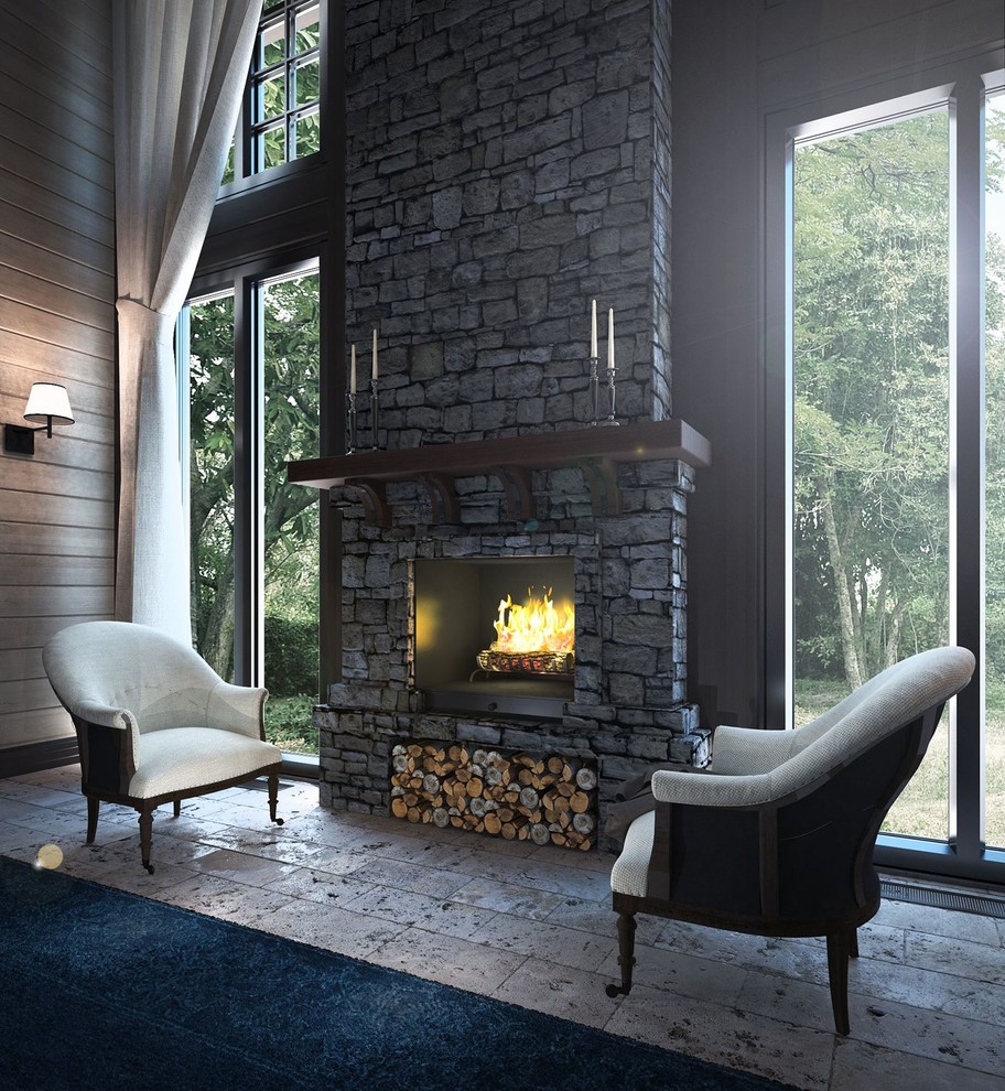 Дизайн проект гостиной в деревянном доме из клееного бруса