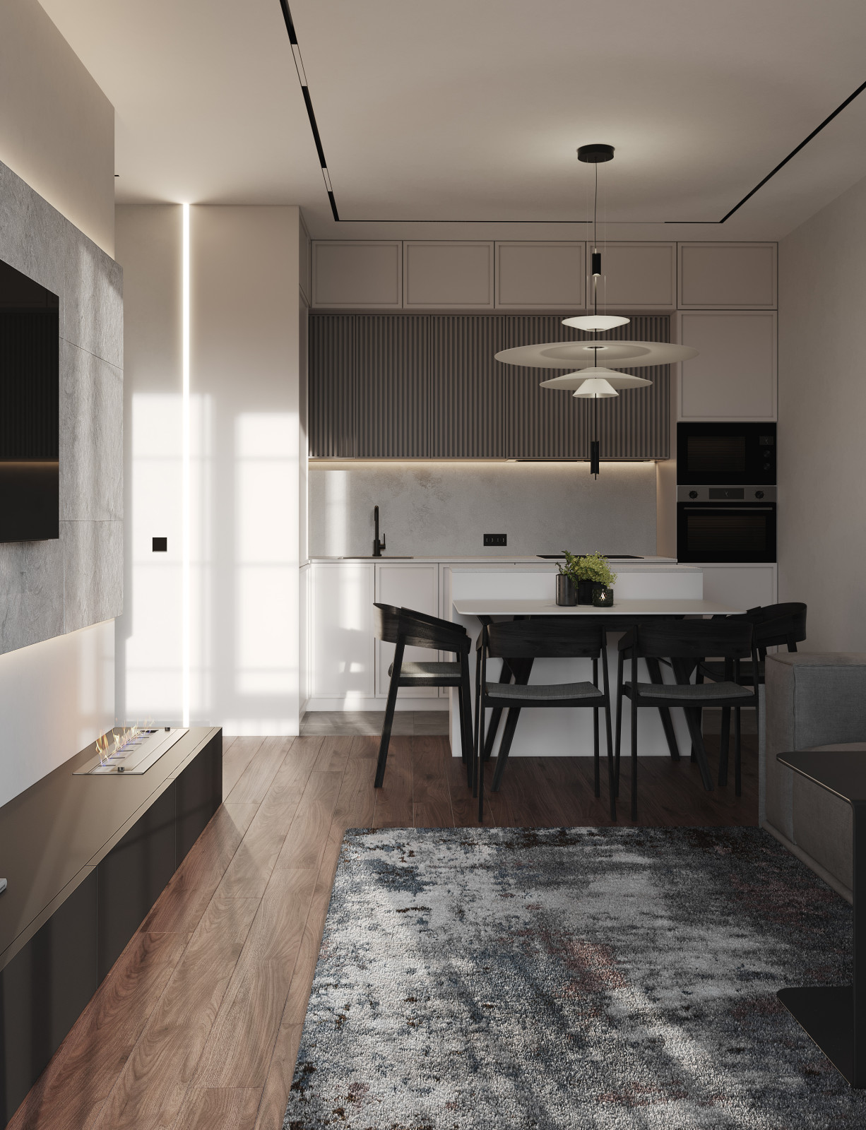 Однокомнатная квартира в стиле минимализма с элементами Азии и киберпанк