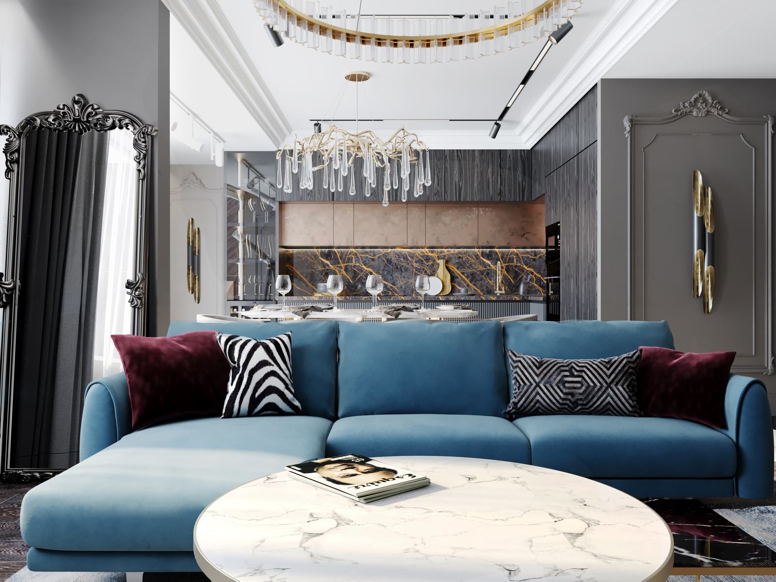 Эклектичная кухня-гостиная