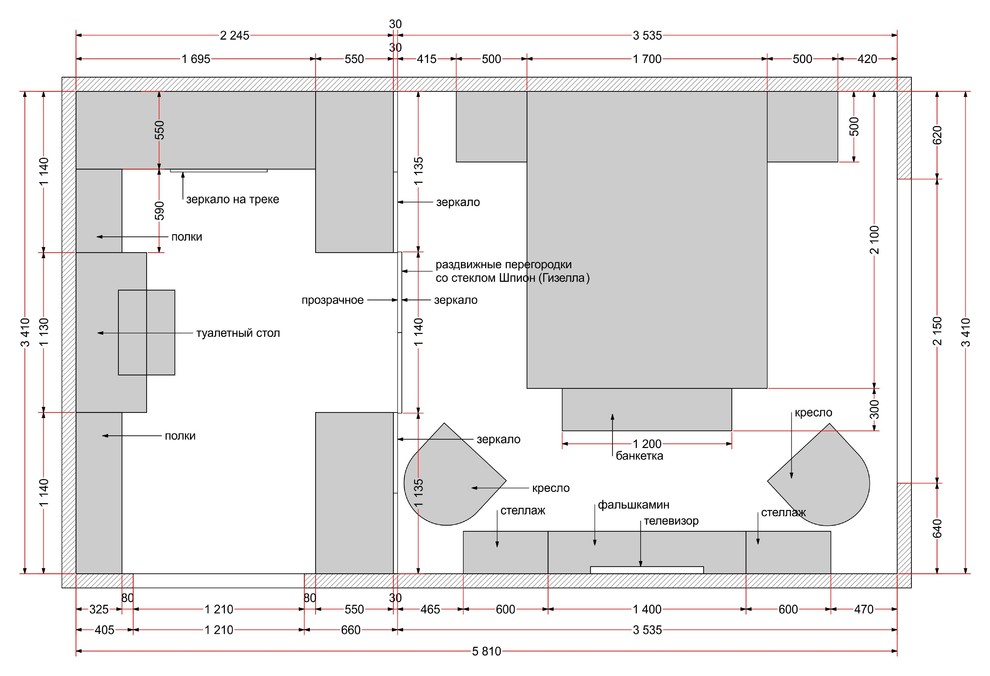 Спальня с гардеробом 19,7 кв.м. (Москва)