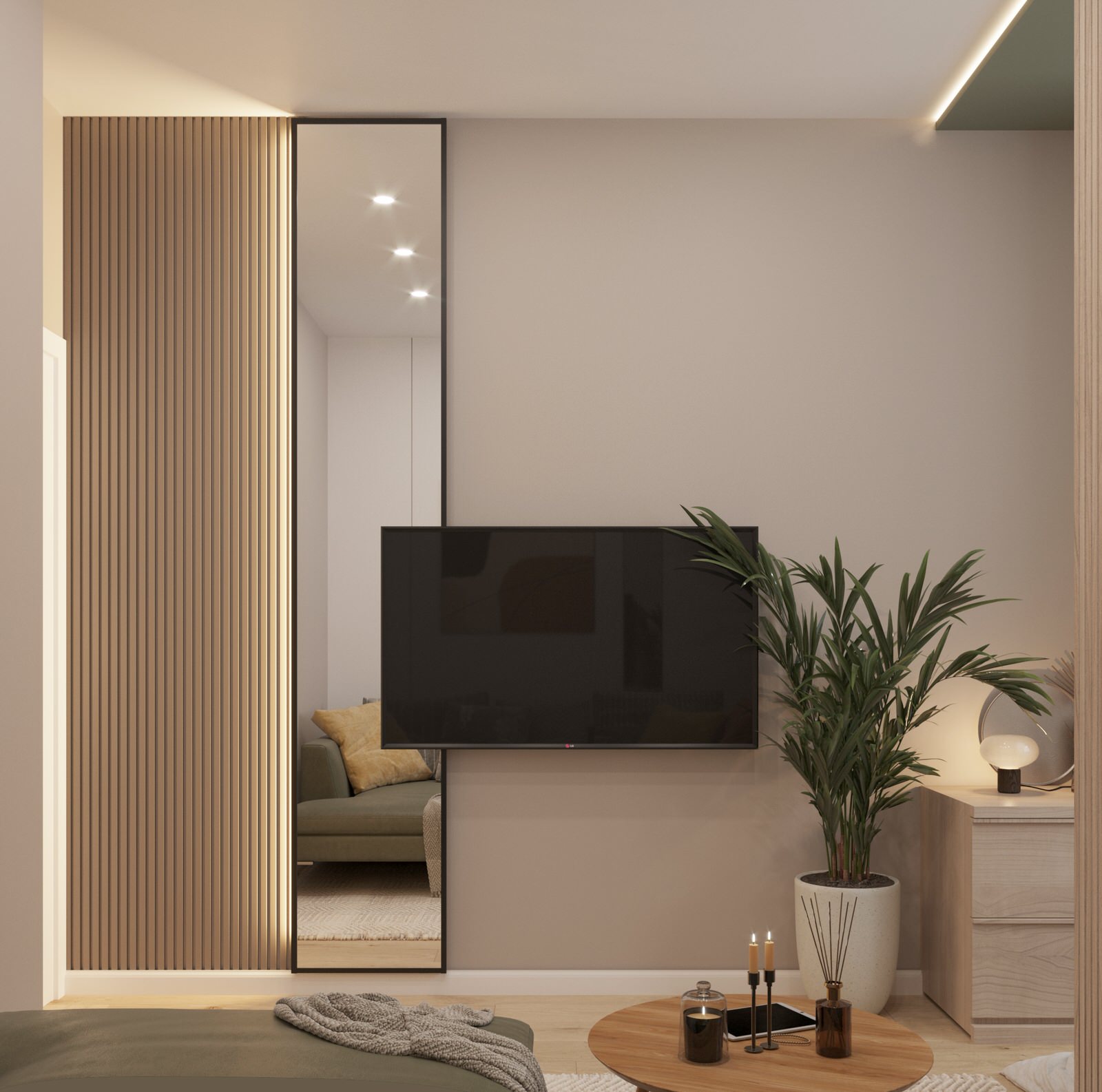 Спальня-гостиная из проекта квартиры для молодой пары