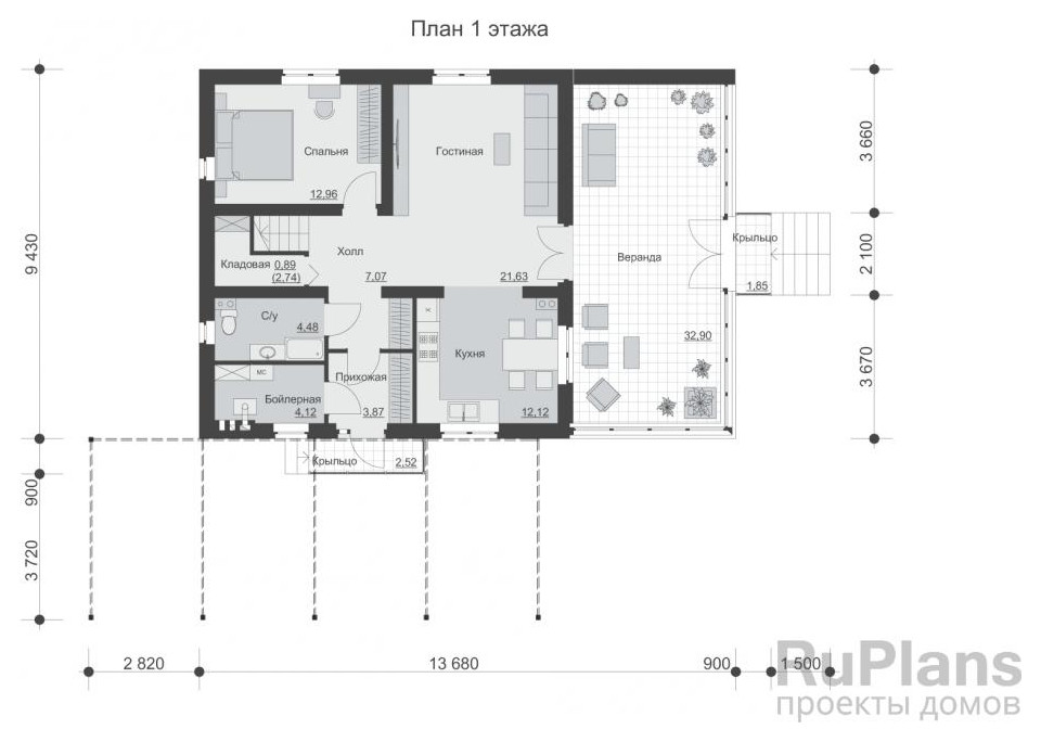 Rg5894 - Проект дома с мансардой и верандой.