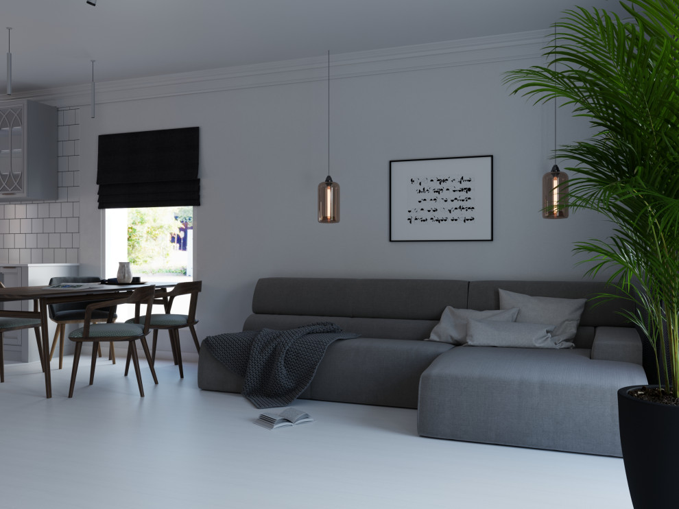 Большая кухня-гостиная в загородном доме