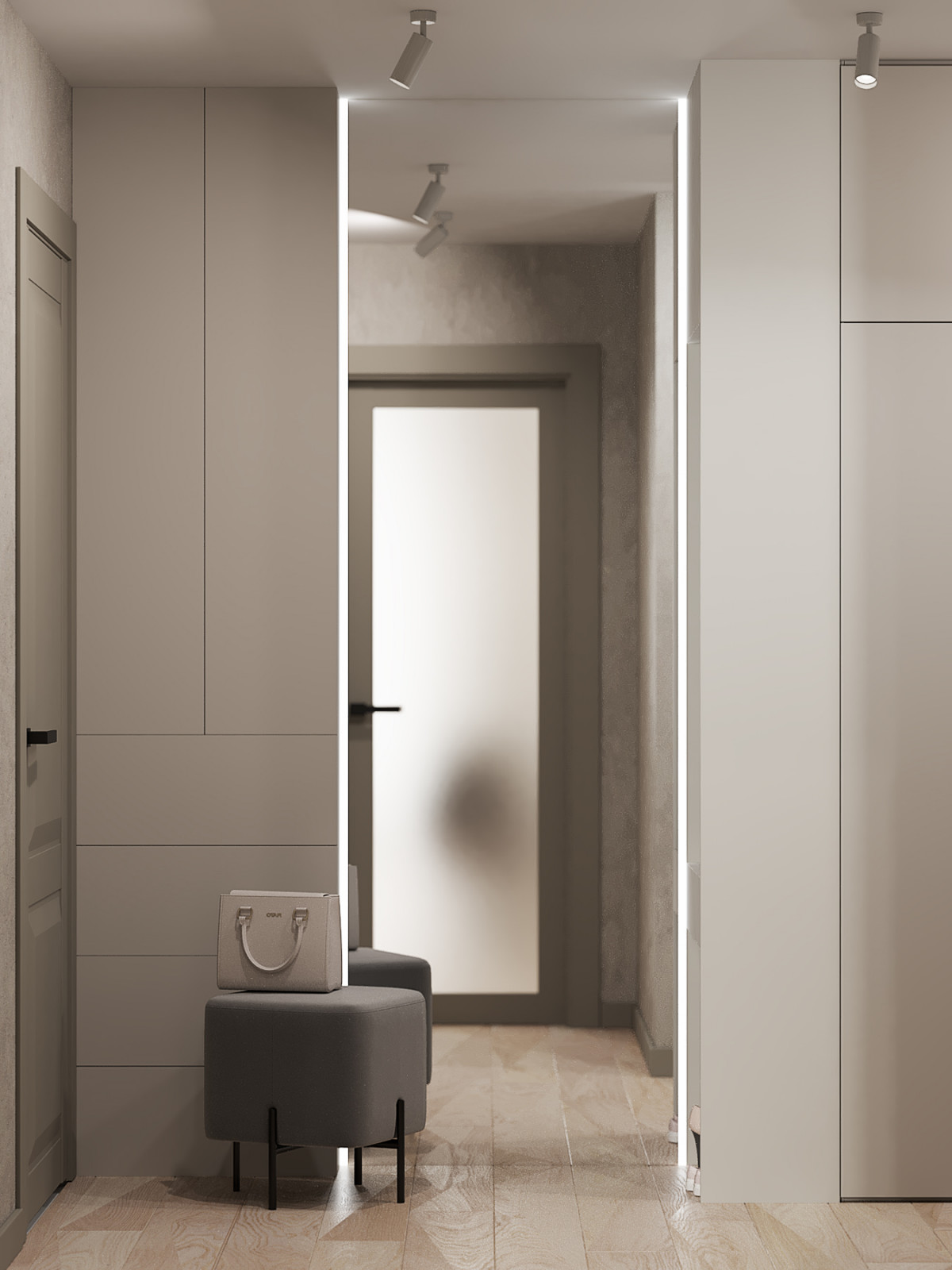 Кухня и прихожая в большой квартире для взрослой пары.