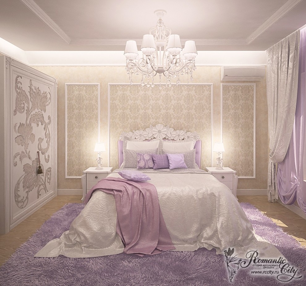 Дизайн дома в классическом стиле с нежной спальней