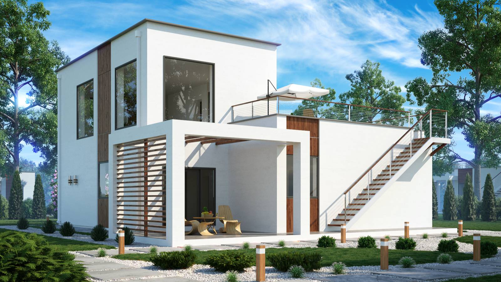 Обложка проекта: Двухэтажный дом хай-тек 226м2 П-0156