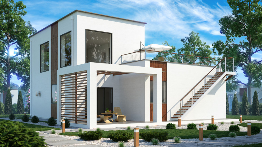 Обложка проекта: Двухэтажный дом хай-тек 226м2 П-0156