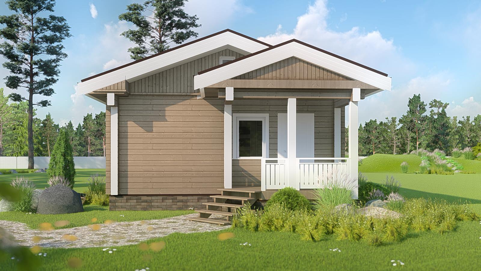 Обложка проекта: одноэтажный дом из клееного бруса. 7х12