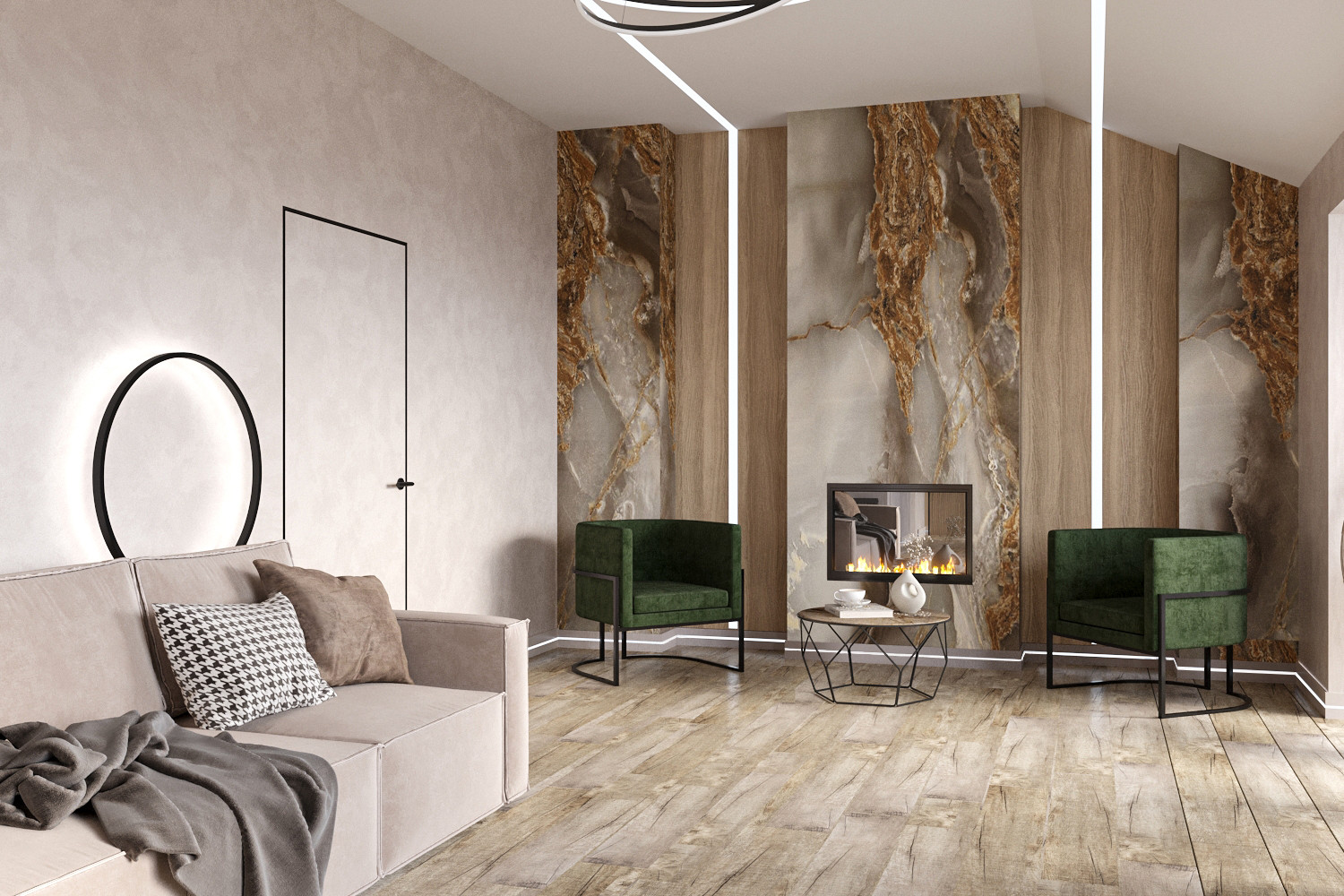 Современные оттенки серого и уютного дерева)