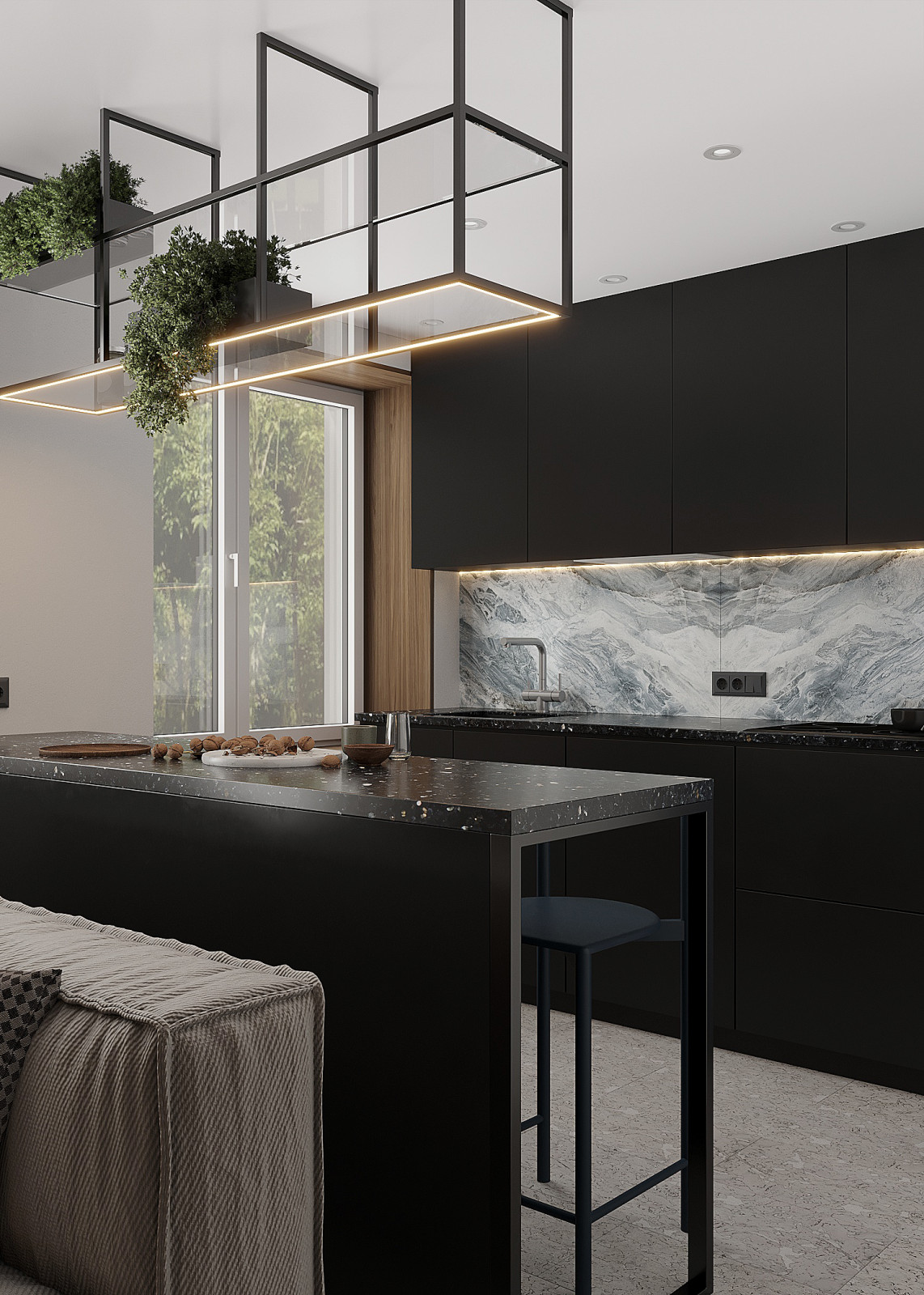 Минималистичная квартира с тёмной спальней