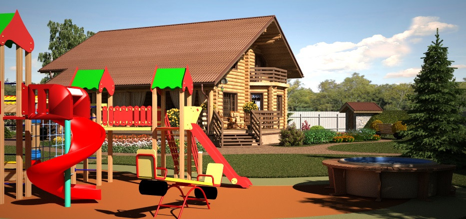 Ландшафтный дизайн для дома из оцилиндрованного бревна