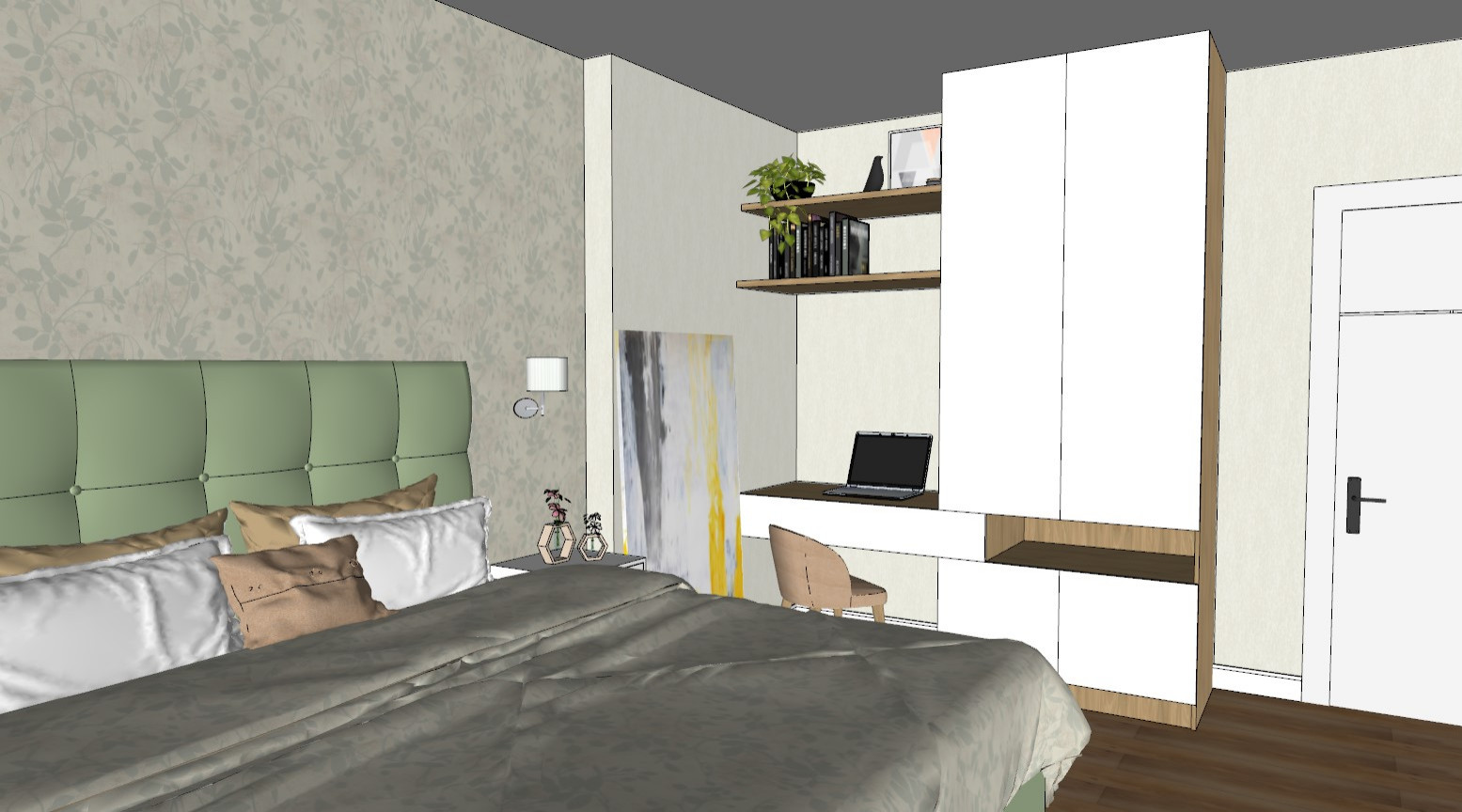 Спальня выполнена в программе Sketchup