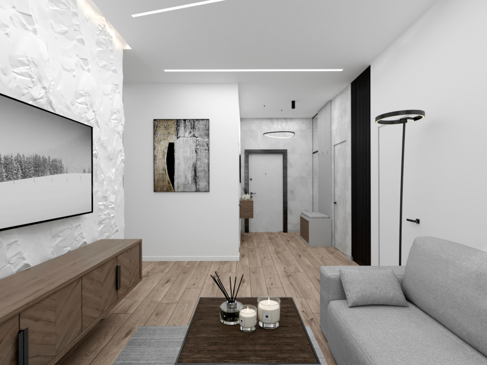 Обложка проекта: "Расправив крылья". Дизайн 3х - комнатной квартиры в стиле минимализм.