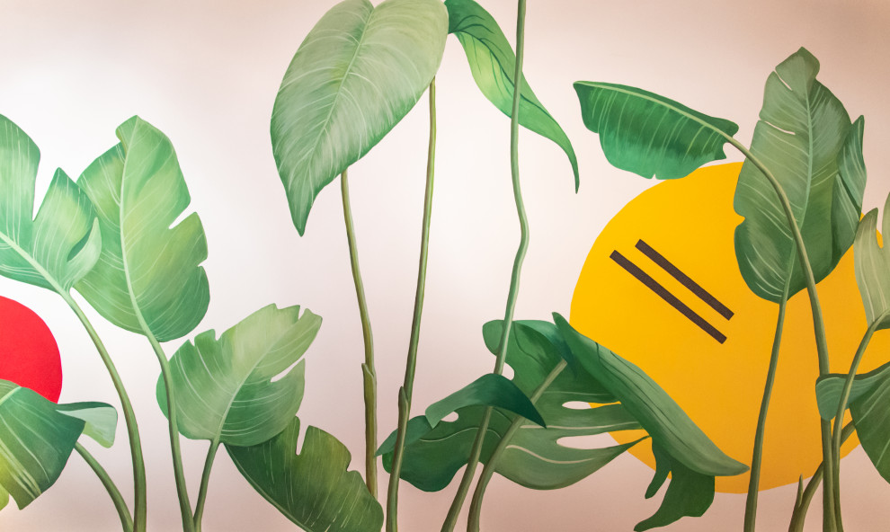 Роспись стен и потолка в тропическом стиле в кофейне на БауманскойДизайн кофейни