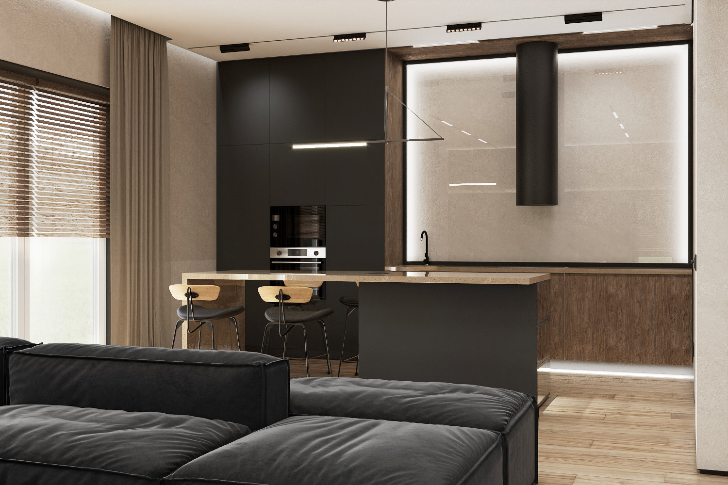 Гостиная, кухня, спальня минимализм