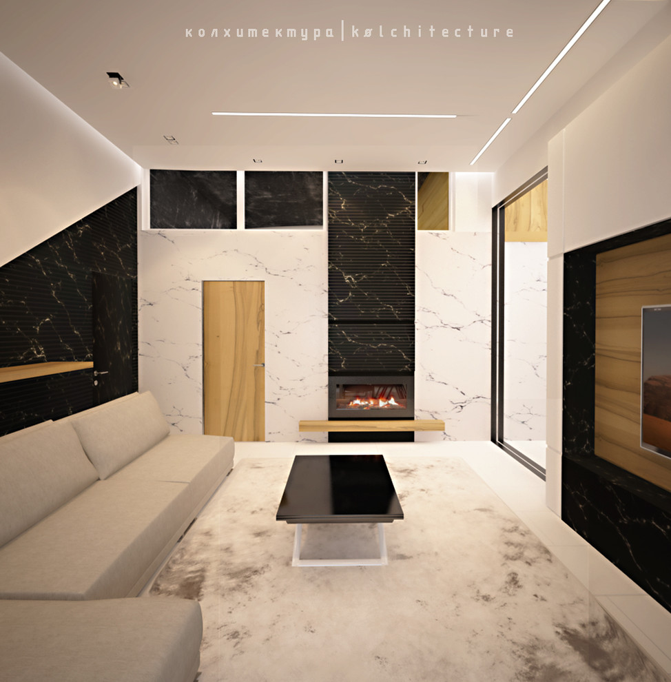 Гостиная. Лофт+минимализм. Дизайн трехкомнатной квартиры