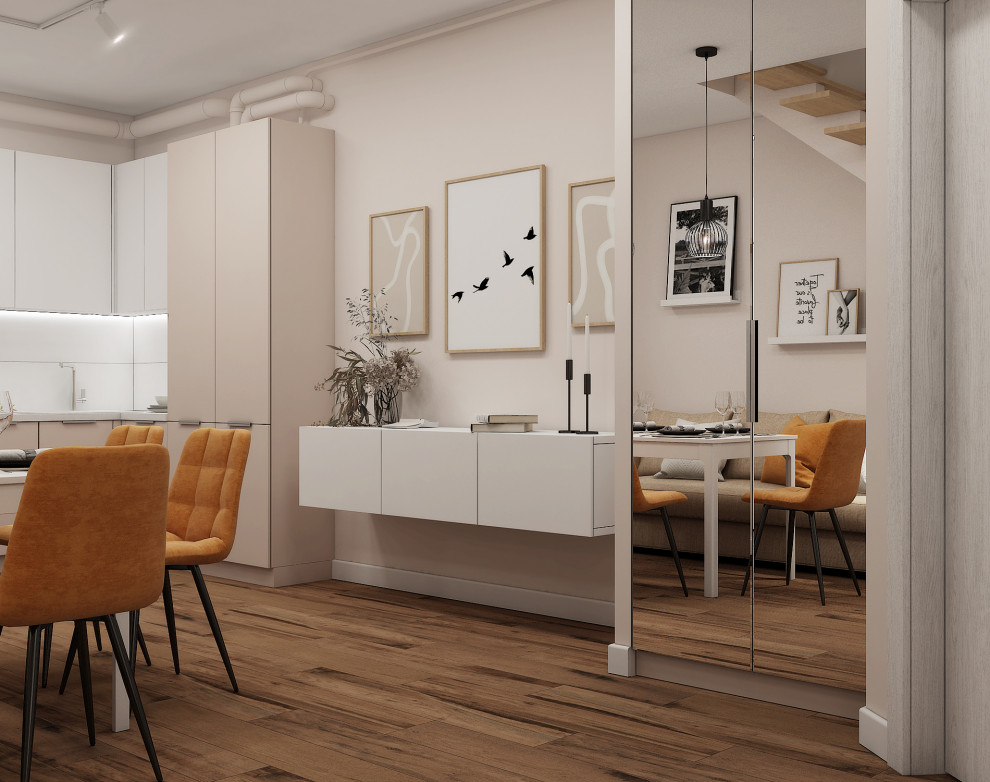 Кухня-гостиная, ванная. Таунхаус "Волжские пенаты" г. Ярославль 2021год