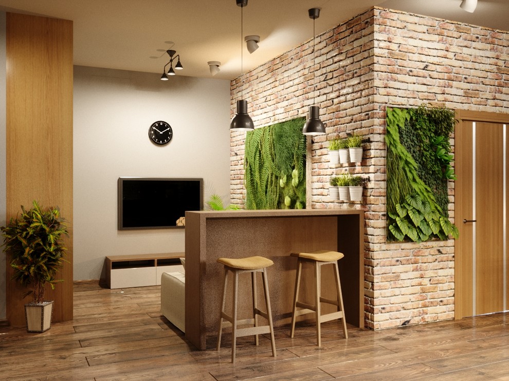 Квартира в стиле LOFT розовый кирпич