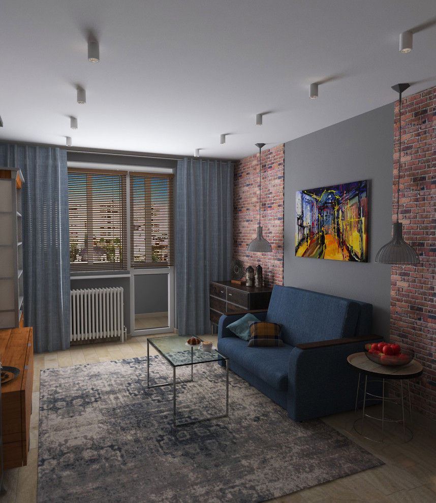 Обложка проекта: Гостиная в однокомнатной квартире в силе ЛОФТ