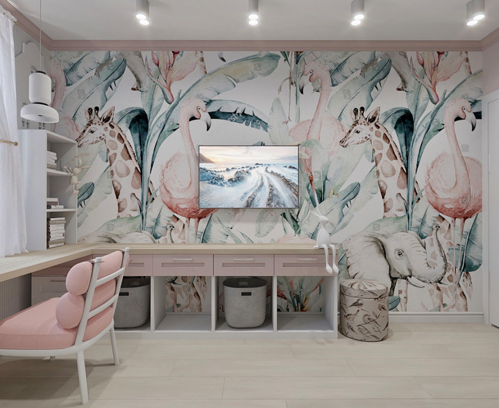 Обложка проекта: Квартира трехкомнатная. Новостройка. Фрагмент спальной для девочки.