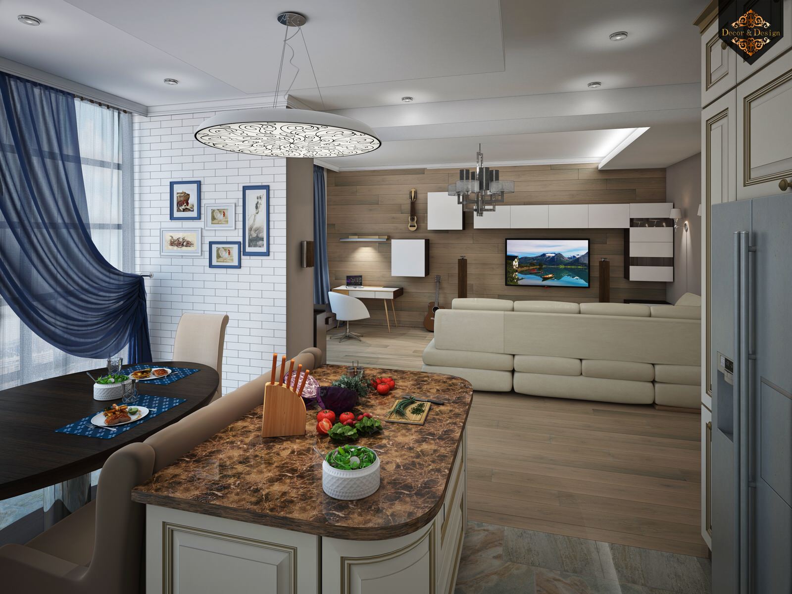 "Фьюжн в интерьере"трехкомнатная квартира в Казани по ул. Муштари