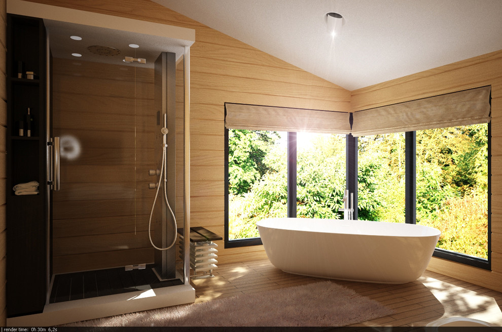 Загородный дом из бруса с яркими акцентами