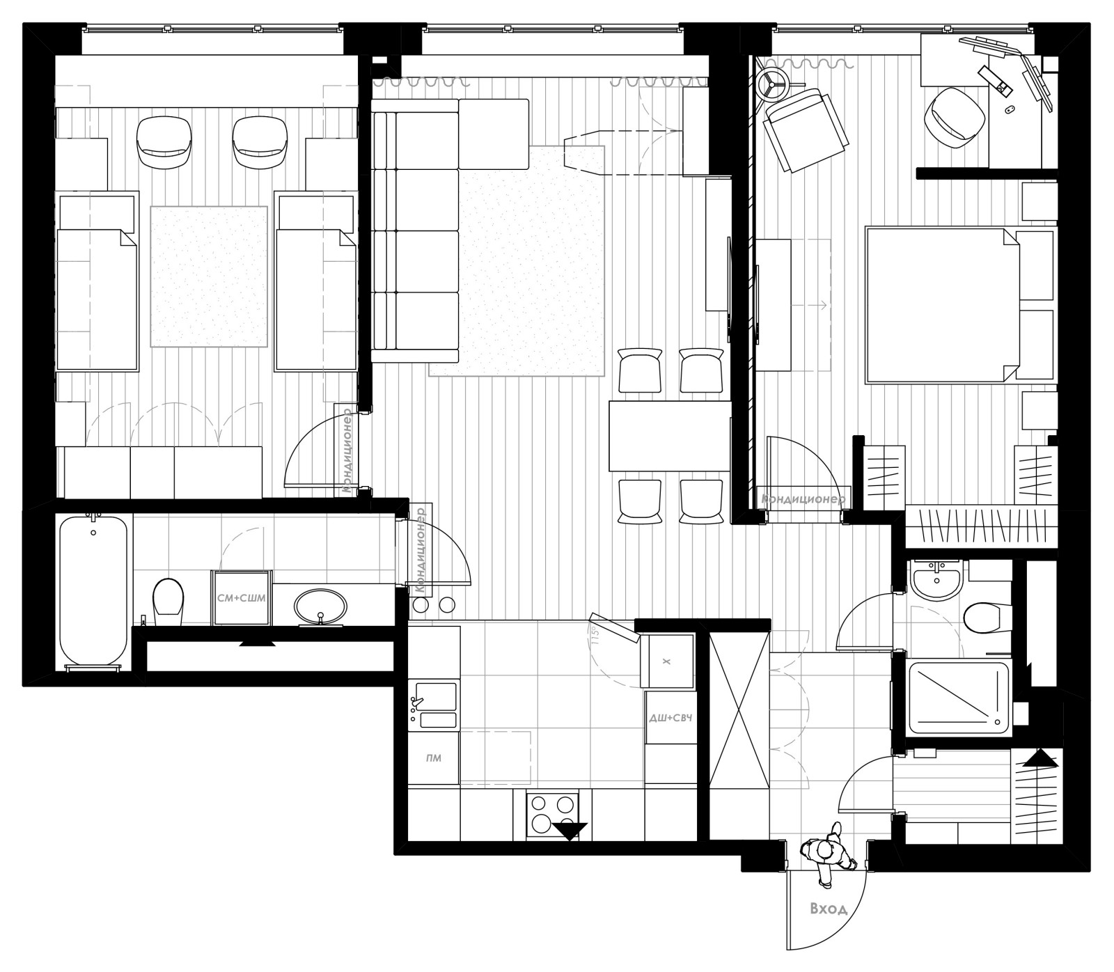 Просторная евротрёшка площадью 86 квадратных метров