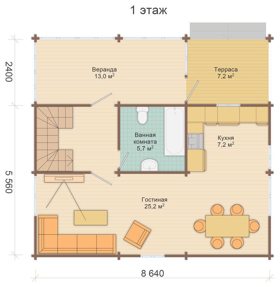 Дом из клеёного бруса для постоянного проживания "Оптима 2 с верандой"