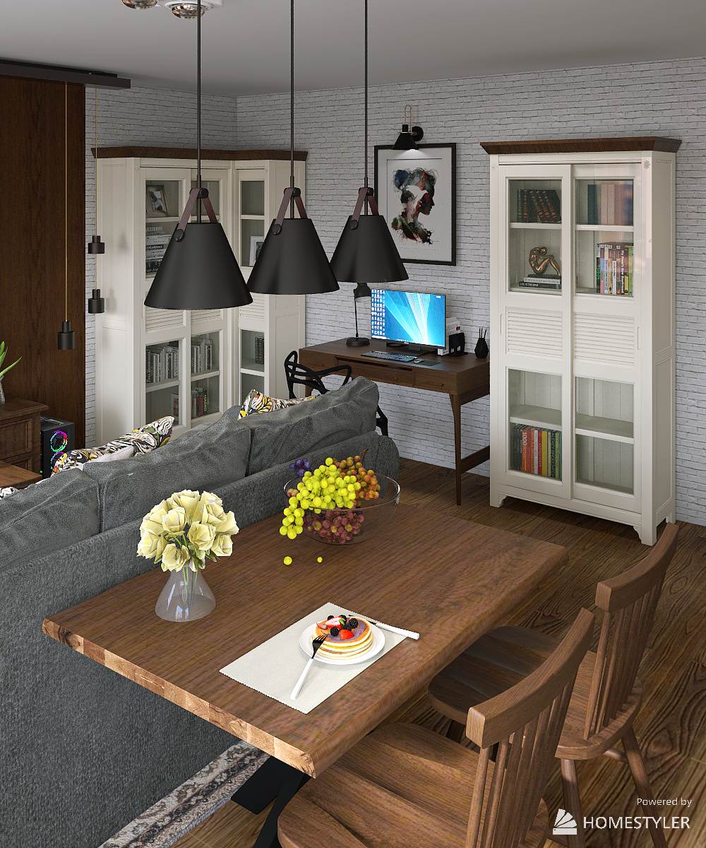 Эскизный проект гостиной (коллажи и 3D-визуализация)