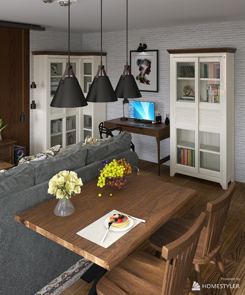 Эскизный проект гостиной (коллажи и 3D-визуализация)