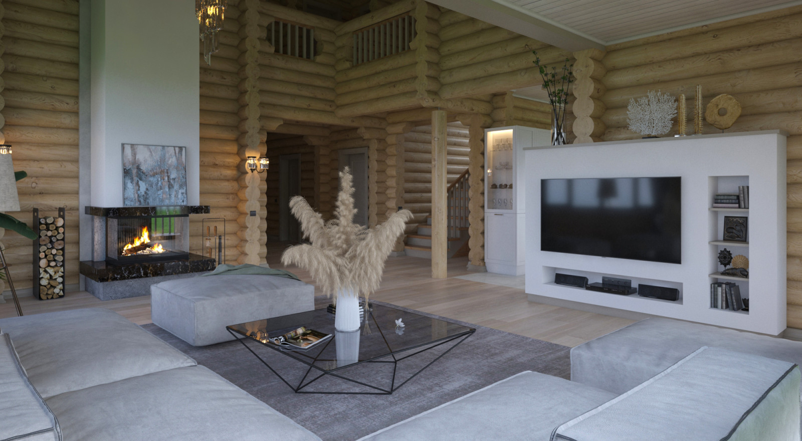 Гостиная в деревянном доме