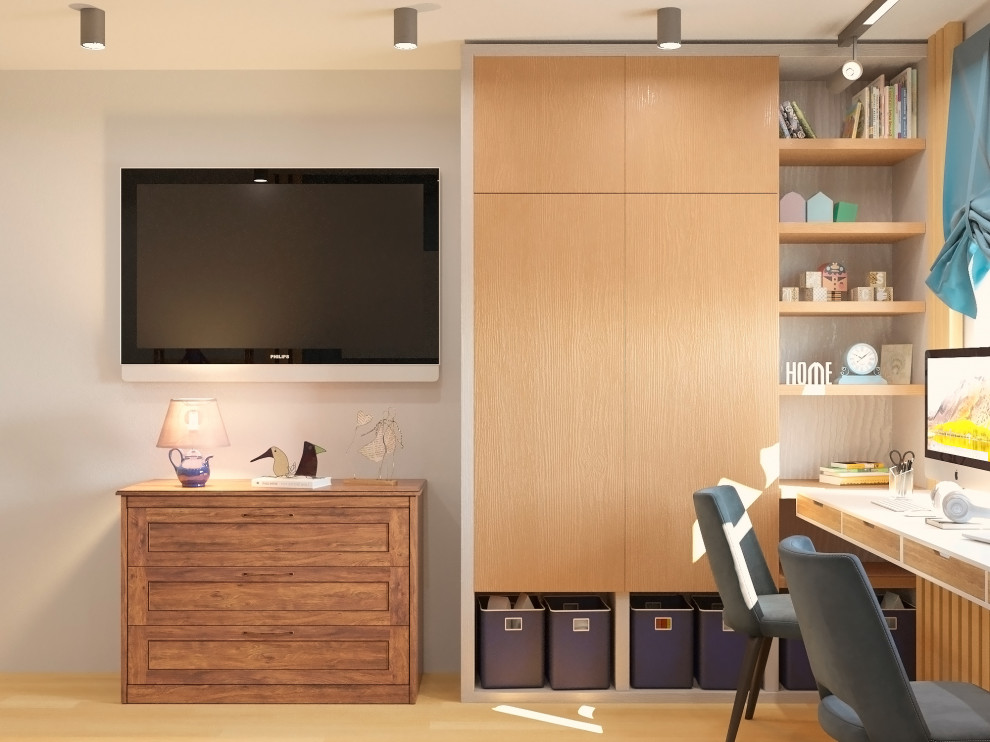 Обложка проекта: Детская комната для 2-х девочек в голубых тонах