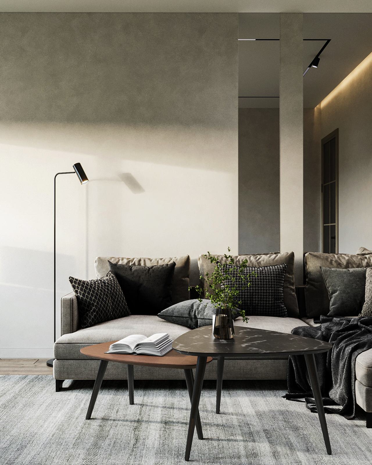 Гостиная в проекте квартиры 100 м2 в Москве