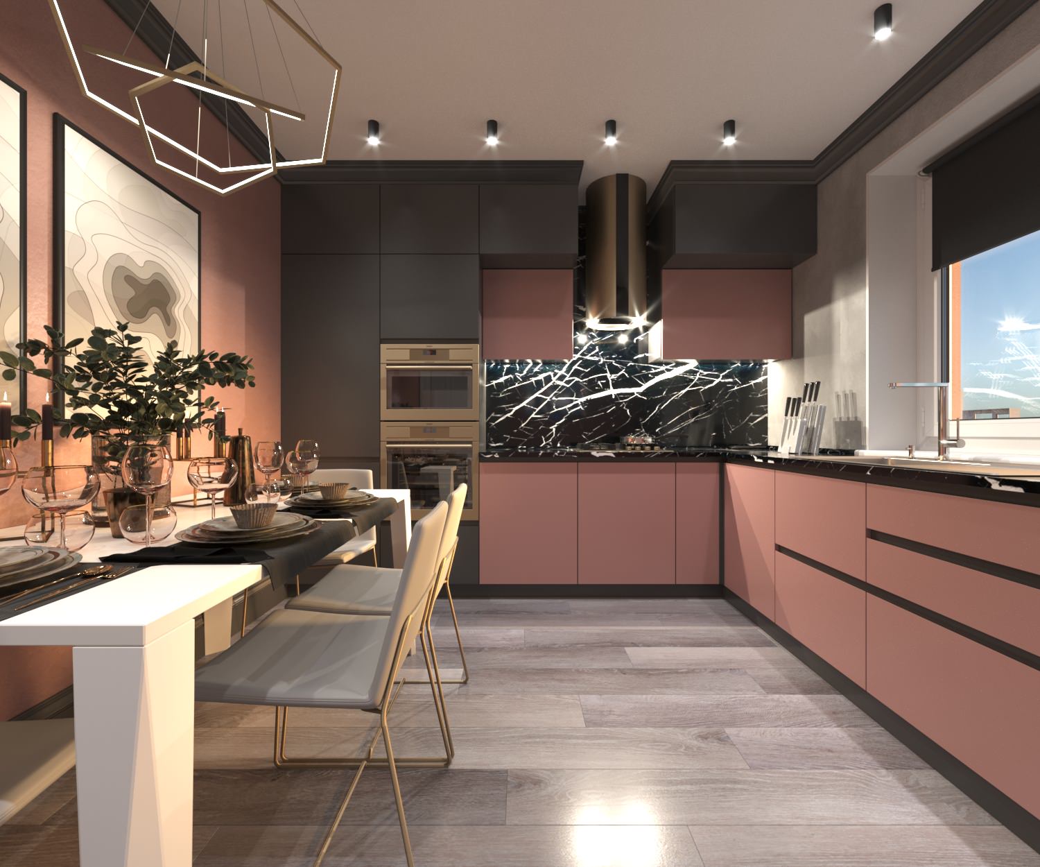 Яркая кухня 10 кв в частном доме