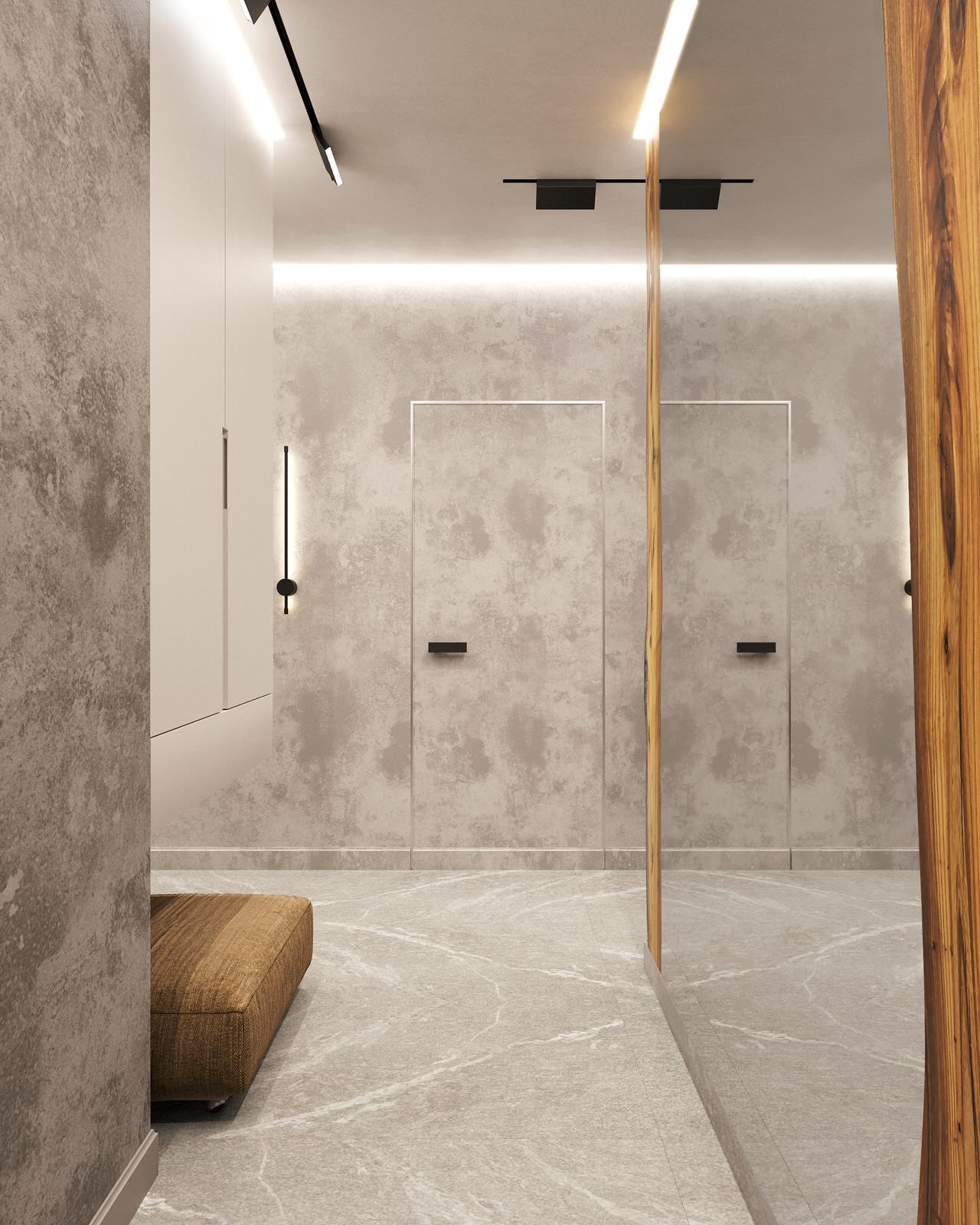 Трехкомнатная квартира для семьи из 4 человек с монохромным интерьером