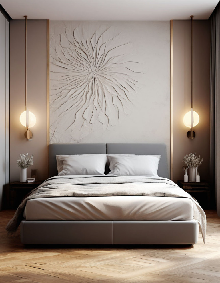 Современные спальни с различным декором и панелями